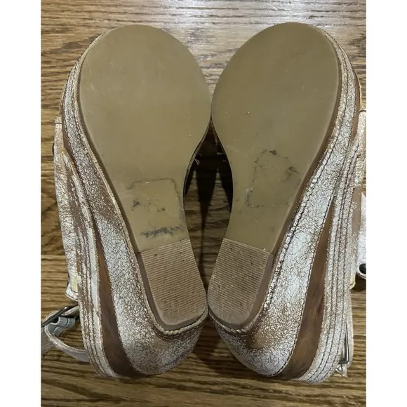 Bed Stu Joann Nectar Lux Wedges 7.5B Studded Slingback Buckle Distressed Leather