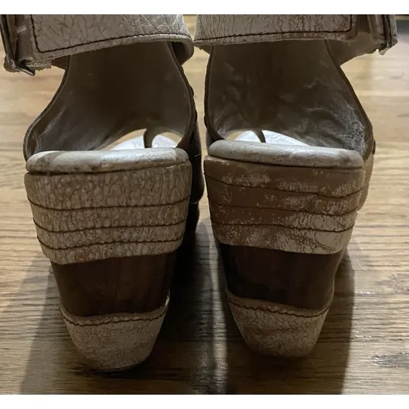 Bed Stu Joann Nectar Lux Wedges 7.5B Studded Slingback Buckle Distressed Leather