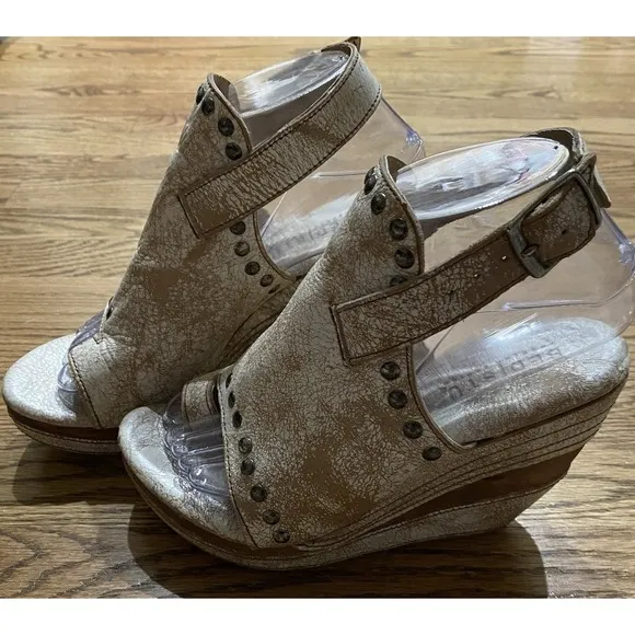 Bed Stu Joann Nectar Lux Wedges 7.5B Studded Slingback Buckle Distressed Leather