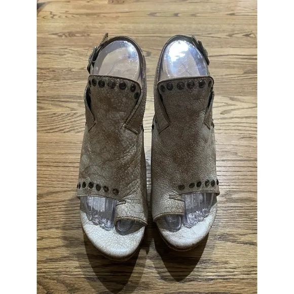 Bed Stu Joann Nectar Lux Wedges 7.5B Studded Slingback Buckle Distressed Leather