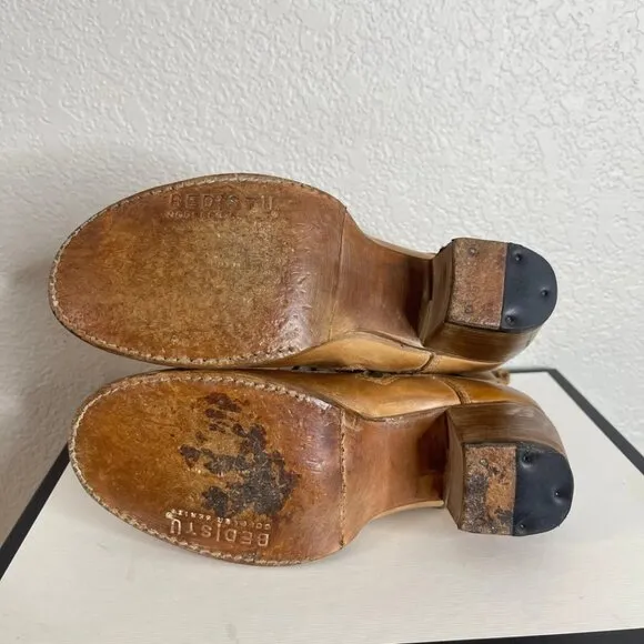 Bed Stu Judgement Tan Rustic Leathe Ankle Boots Heels Zip Side Women's Size 8 US
