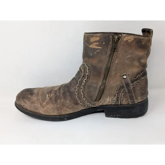 Bed Stu Revolution Men's Size 10.5 Boots Brown Leather Side Zip Ankle Boots VTG