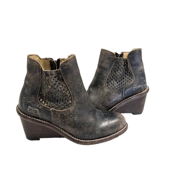 Bed stu Sz 6.5 Countess Perforated Bootie Distressed Leather Wedge Boots