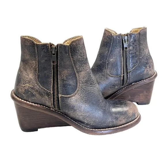 Bed stu Sz 6.5 Countess Perforated Bootie Distressed Leather Wedge Boots