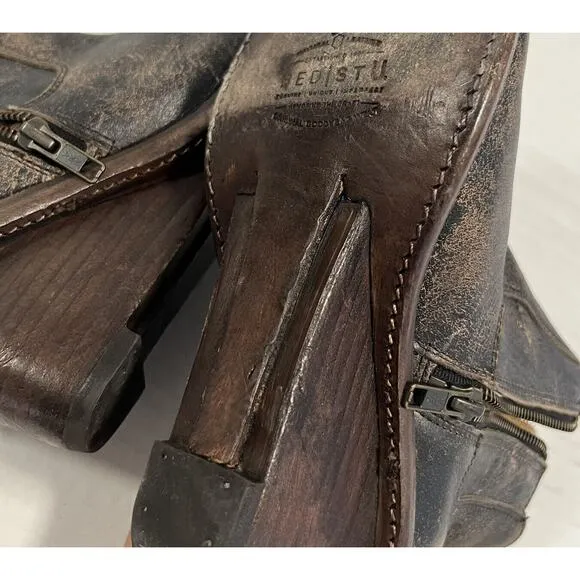 Bed stu Sz 6.5 Countess Perforated Bootie Distressed Leather Wedge Boots