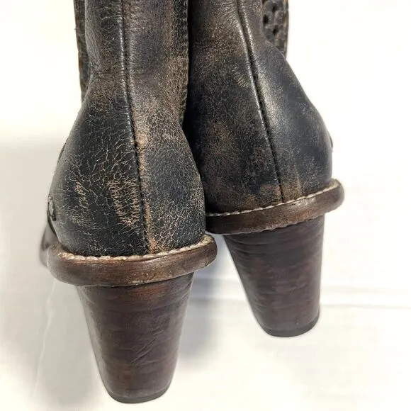 Bed stu Sz 6.5 Countess Perforated Bootie Distressed Leather Wedge Boots