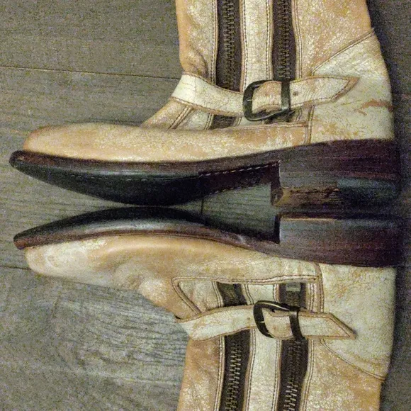 Bed Stu White/Cream Double Zip Moto Boots
