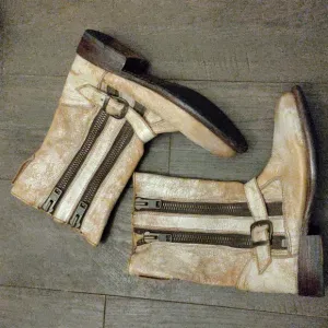 Bed Stu White/Cream Double Zip Moto Boots