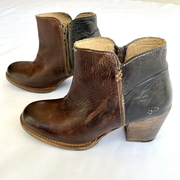 Bed Stu Yell Bootie Women Size 10 Leather Ankle Boot Brown Two Toned Side Zip
