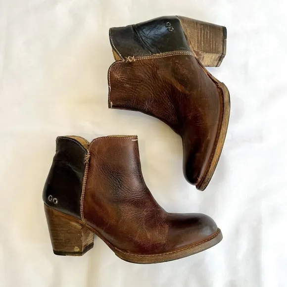 Bed Stu Yell Bootie Women Size 10 Leather Ankle Boot Brown Two Toned Side Zip