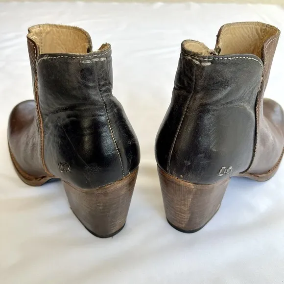 Bed Stu Yell Bootie Women Size 10 Leather Ankle Boot Brown Two Toned Side Zip
