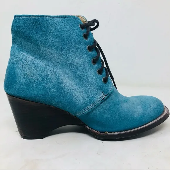 Bed|Stu Distressed Blue Leather Ankle Boots