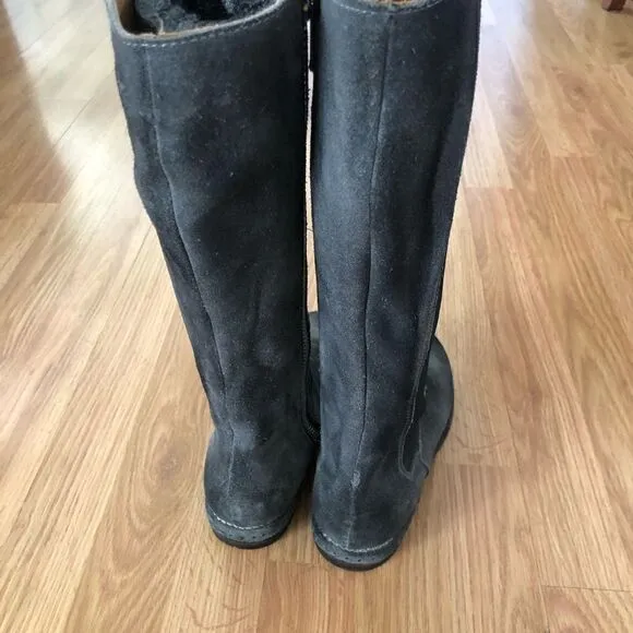 Bed Stu Tall Gray Suede Leather Boots Side Zip