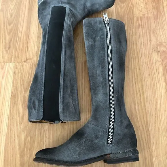 Bed Stu Tall Gray Suede Leather Boots Side Zip