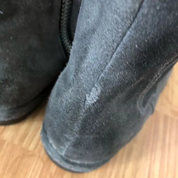 Bed Stu Tall Gray Suede Leather Boots Side Zip