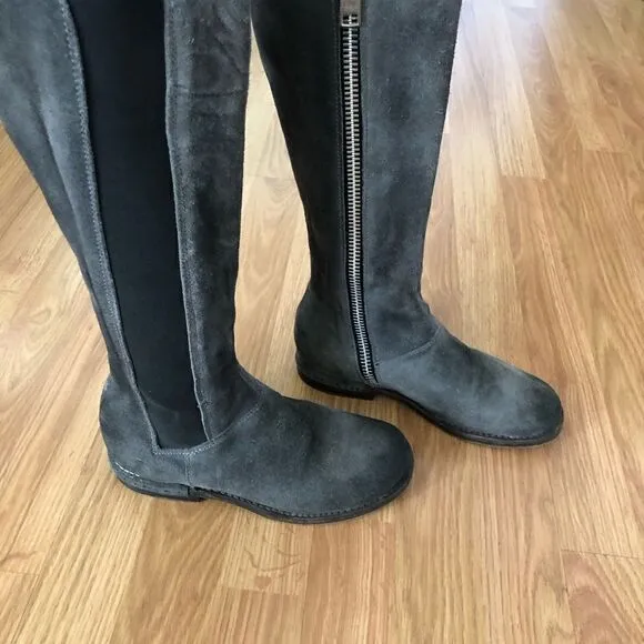 Bed Stu Tall Gray Suede Leather Boots Side Zip