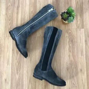 Bed Stu Tall Gray Suede Leather Boots Side Zip