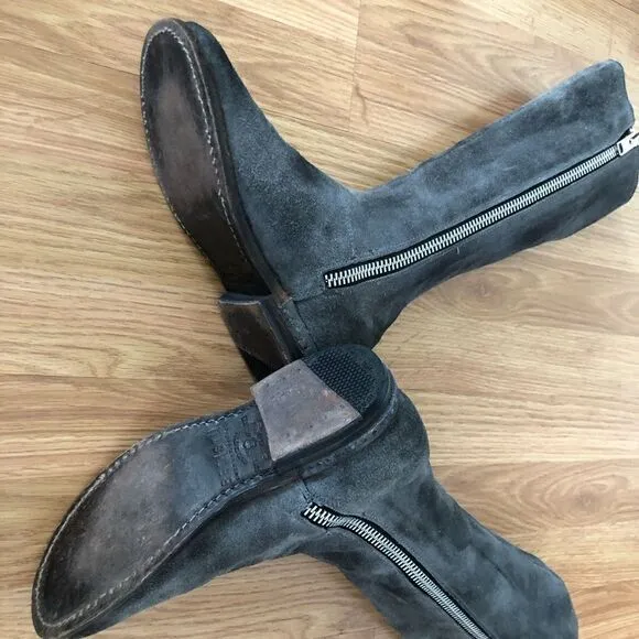 Bed Stu Tall Gray Suede Leather Boots Side Zip