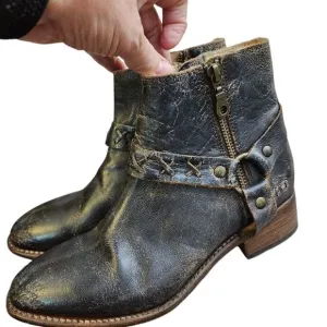 Bedstu Winslet distressed black engineer harness ankle boots Size 7