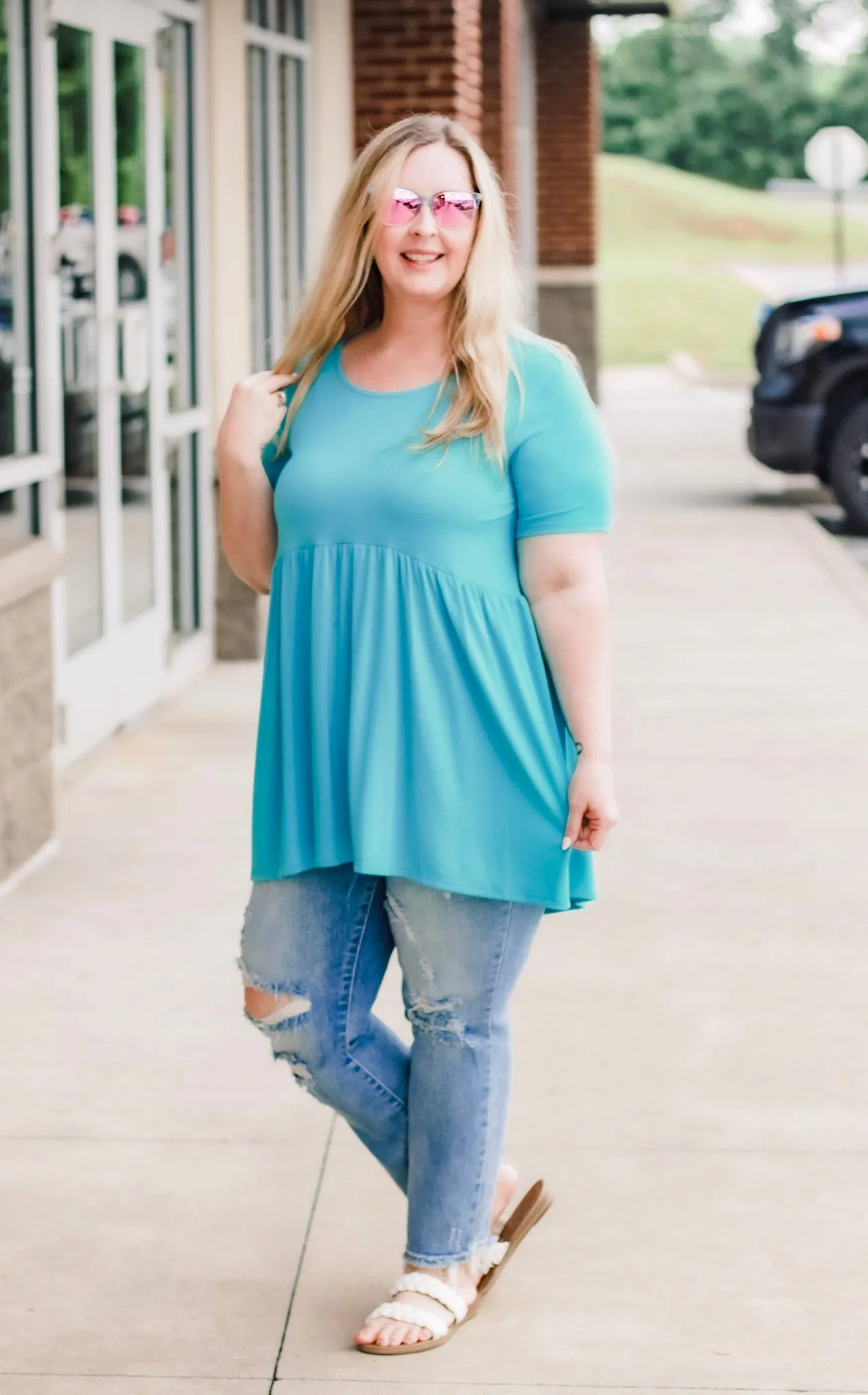 Believe in Me Babydoll Top in Ice Blue