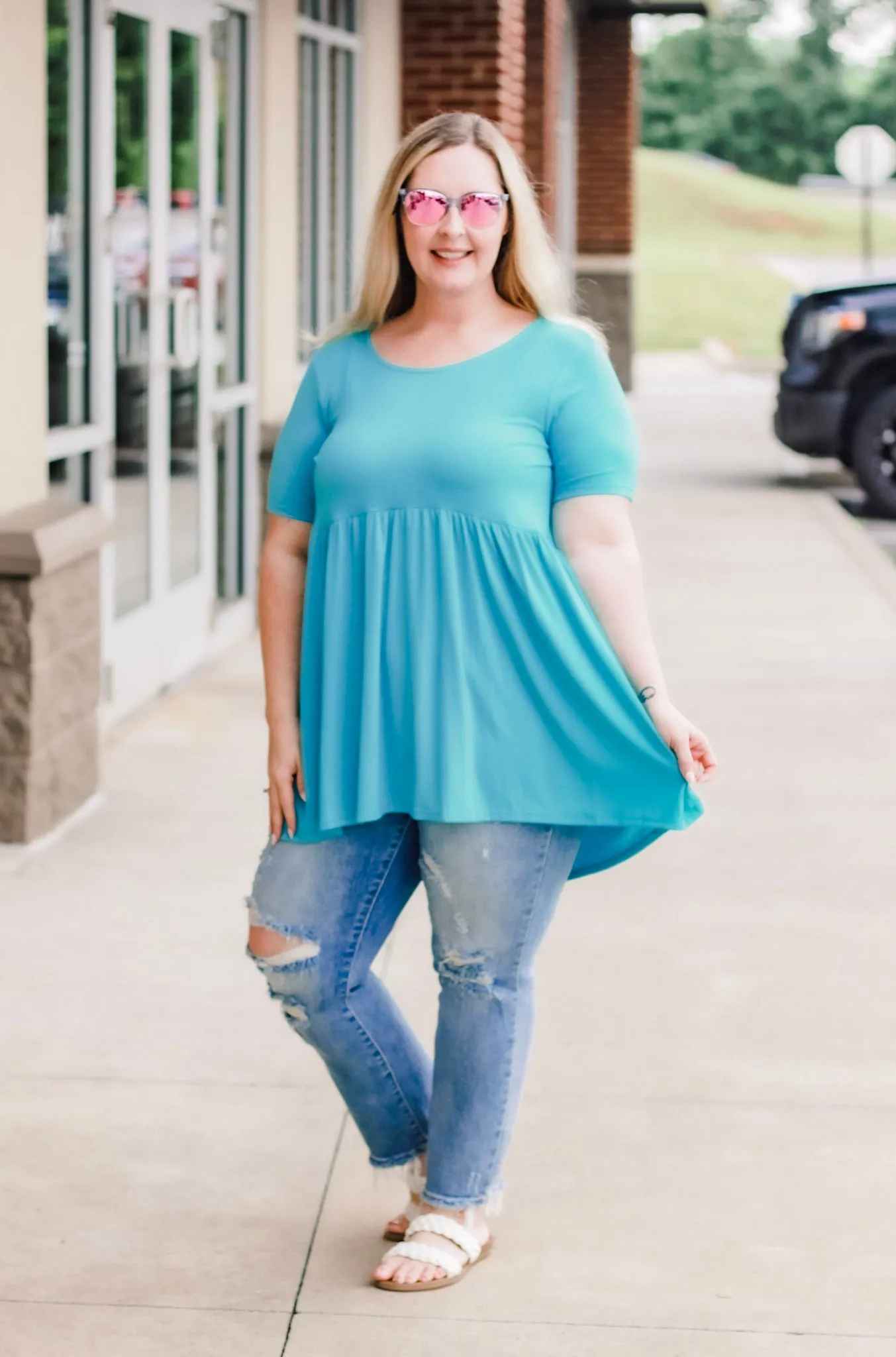 Believe in Me Babydoll Top in Ice Blue