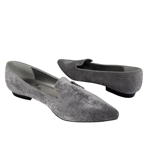 Bellini Women's Dragonfly Velvet Flats Sz 9 Gray Pointed Toe Artsy Office