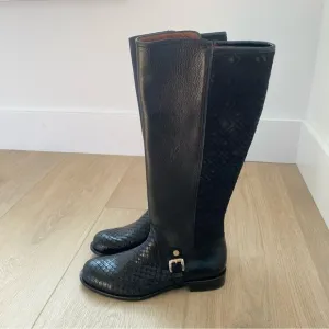 Belvedere Donna Black Leather Anaconda Riding Boots
