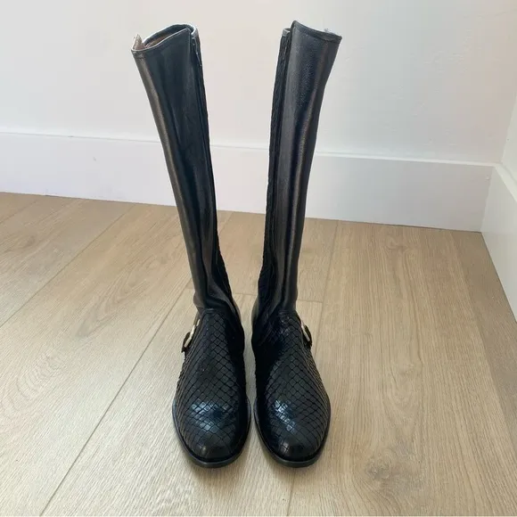 Belvedere Donna Black Leather Anaconda Riding Boots