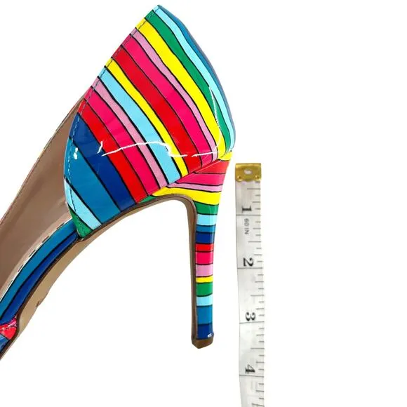 Betsey Johnson Relay Striped Rainbow Point Toe Bow Pumps Size 7.5