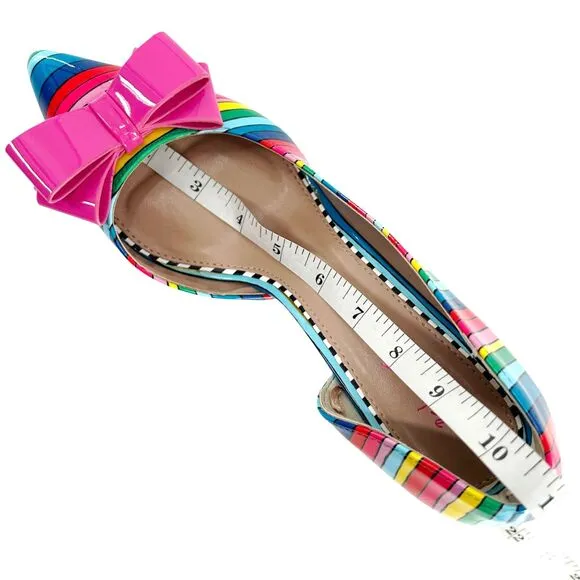Betsey Johnson Relay Striped Rainbow Point Toe Bow Pumps Size 7.5