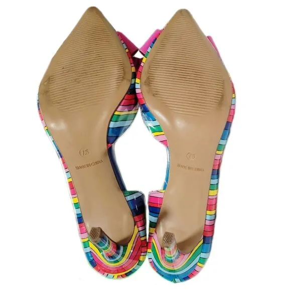 Betsey Johnson Relay Striped Rainbow Point Toe Bow Pumps Size 7.5