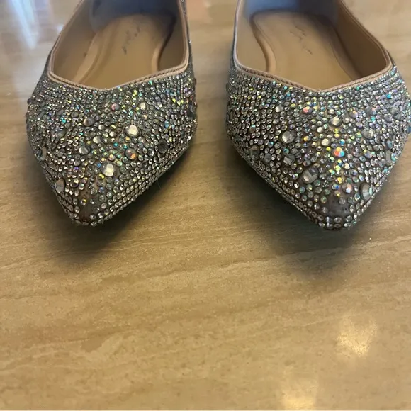 Betsey Johnson Silver Rainbow Rhinestone Pointed Toe Studded Flats Size 8.5