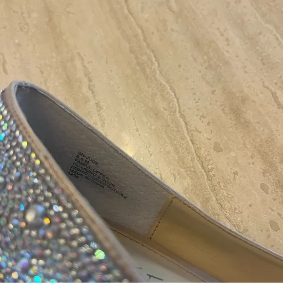 Betsey Johnson Silver Rainbow Rhinestone Pointed Toe Studded Flats Size 8.5