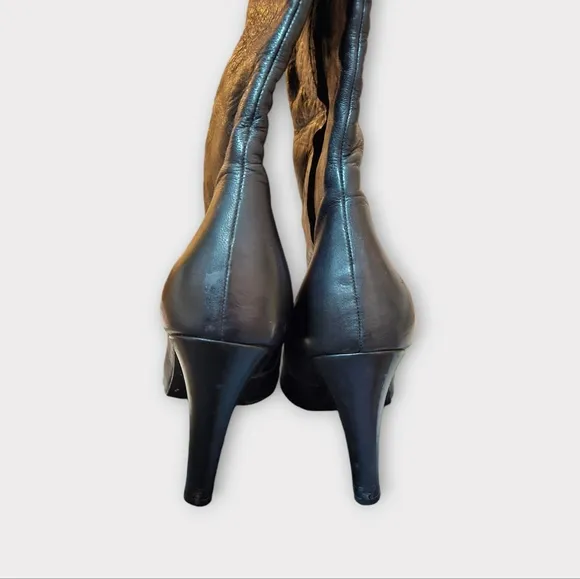 Betsey Johnson ULTRA Line Vintage Leather Knee High Side Zip Heeled Boots