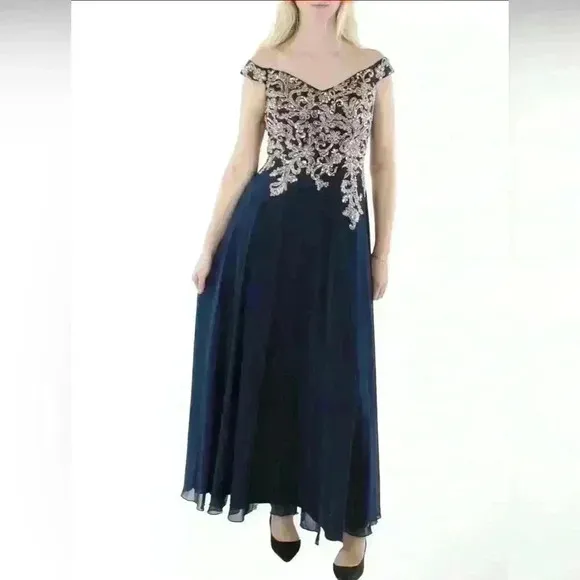 BETSY &amp; ADAM Embellished Long Evening Dress NWT Size 10