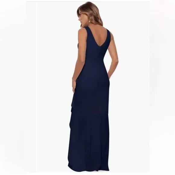 Betsy &amp; Adam A24829P V-Neck Cascade Ruffle High-Low Gown Size 10P $249.