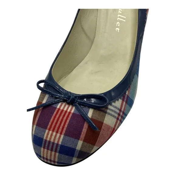 Bettye Muller Round Toe Red, Blue, &amp; Cream Plaid Heels Vintage Look 38.5 (US 8)