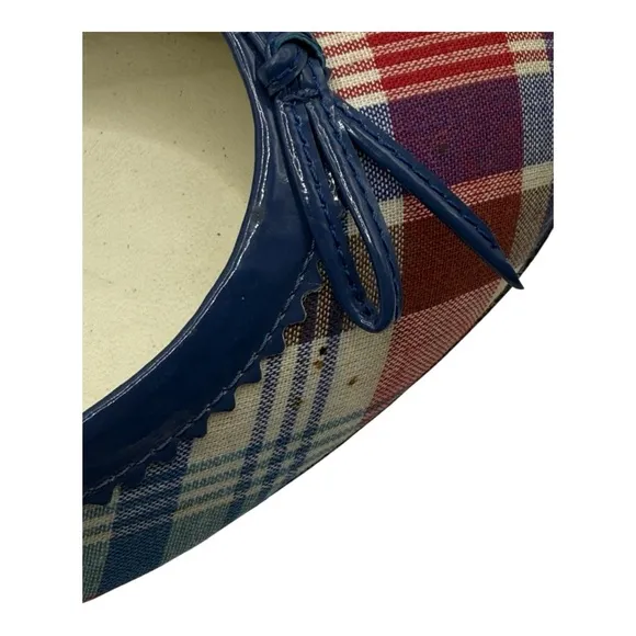 Bettye Muller Round Toe Red, Blue, &amp; Cream Plaid Heels Vintage Look 38.5 (US 8)