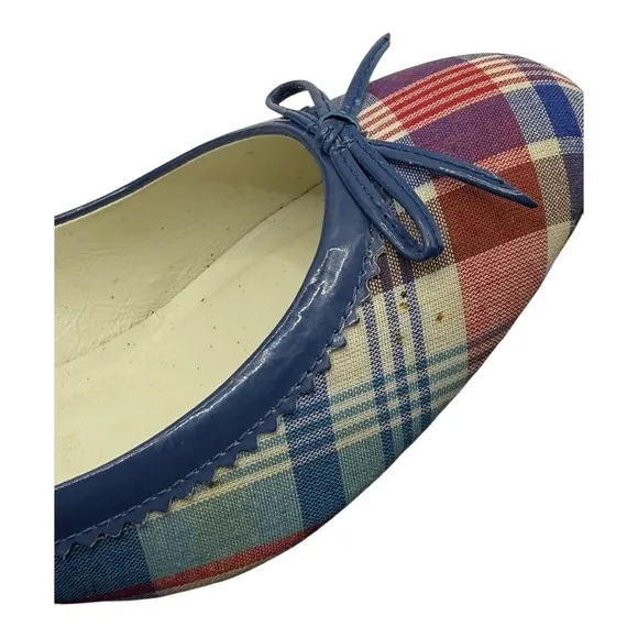 Bettye Muller Round Toe Red, Blue, &amp; Cream Plaid Heels Vintage Look 38.5 (US 8)