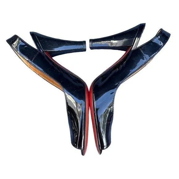Bettye Muller Italian Black Patent Leather Peep Toe Slingback Heels‎  SZ 5.5 EUC