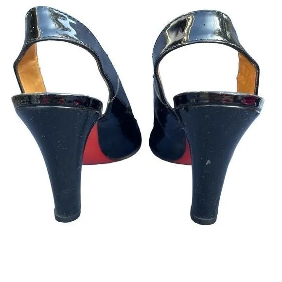 Bettye Muller Italian Black Patent Leather Peep Toe Slingback Heels‎  SZ 5.5 EUC
