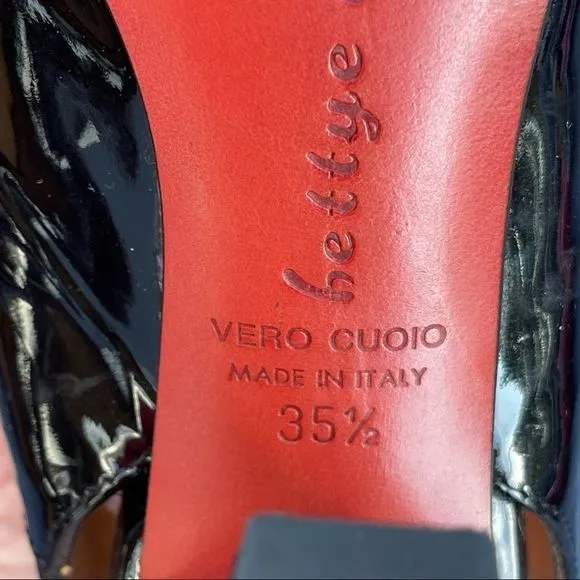 Bettye Muller Italian Black Patent Leather Peep Toe Slingback Heels‎  SZ 5.5 EUC