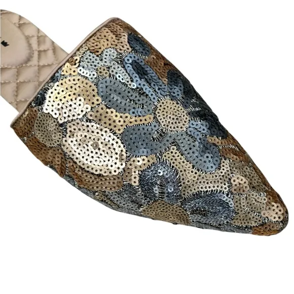 Birdies The Dove Gold Petal Sequin Floral Mules Gray/Gold Size 8.5
