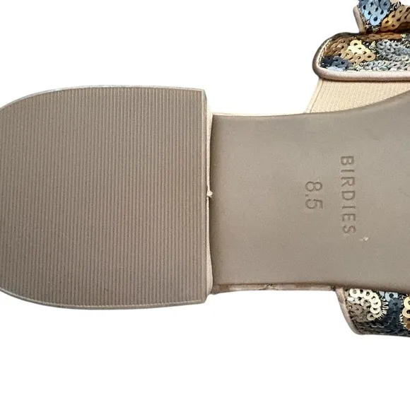 Birdies The Dove Gold Petal Sequin Floral Mules Gray/Gold Size 8.5