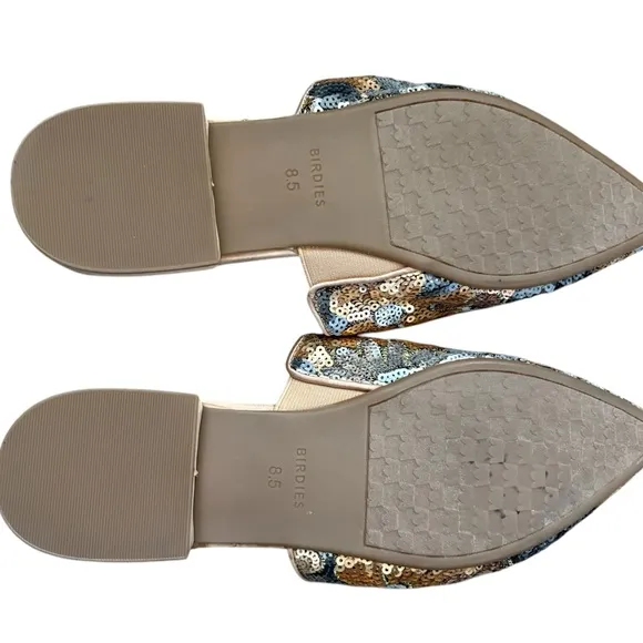 Birdies The Dove Gold Petal Sequin Floral Mules Gray/Gold Size 8.5