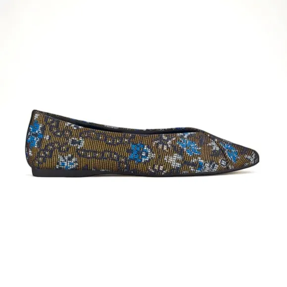Birdies The  Goldfinch | Blue Floral Needlepoint Flats