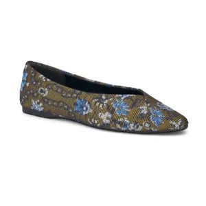 Birdies The  Goldfinch | Blue Floral Needlepoint Flats