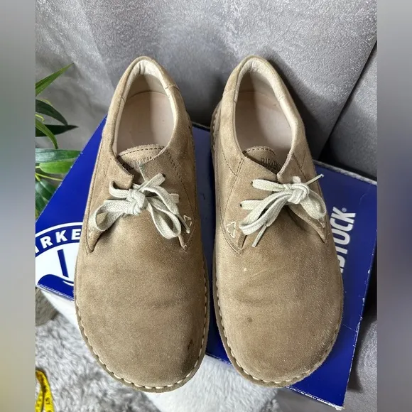 Birkenstock Men’s Memphis Leather Lace Up Shoes in Beige Sz EU 41