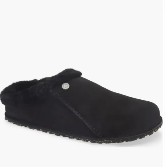 Birkenstock Zermatt Genuine Shearling Lined Slipper Black Suede Slip-On Shoes