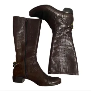Biviel Chocolate Brown Croc Embossed Leather Mid Calf Riding Boots Size 7